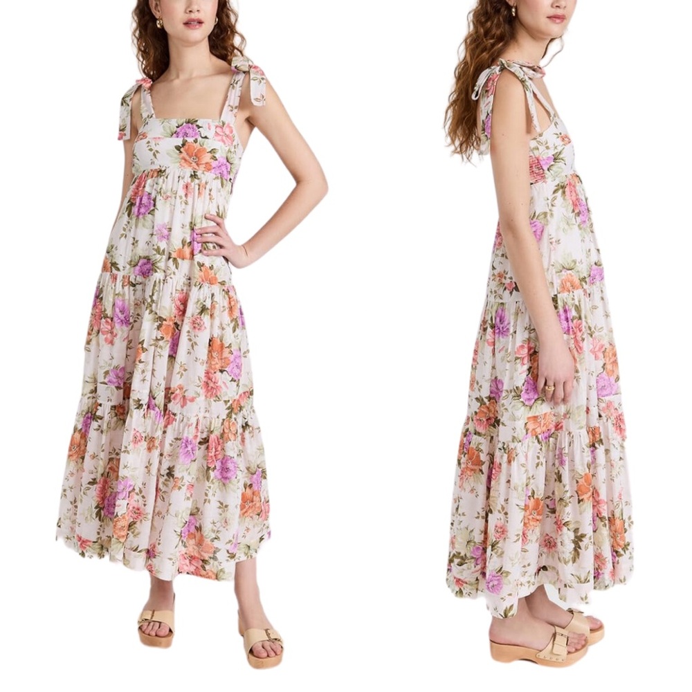 Zimmermann Pattie Tie Shoulder Dress‎ in Cream Floral Size AU 0